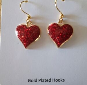 Elegant Red Heart Earrings with Gold Plated Hooks